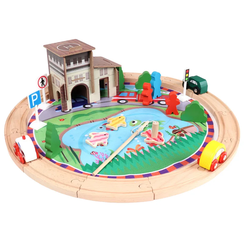 

Raw Wood Educational Toys Children's Wooden Building Block Fishing Cars Toys Puzzle Large Particles Toys for Children
