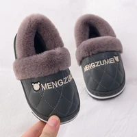 children slippers warm pu waterproof fluffy flats winter shoes faux fur house plush pantuflas bedroom home cotton padded shoes
