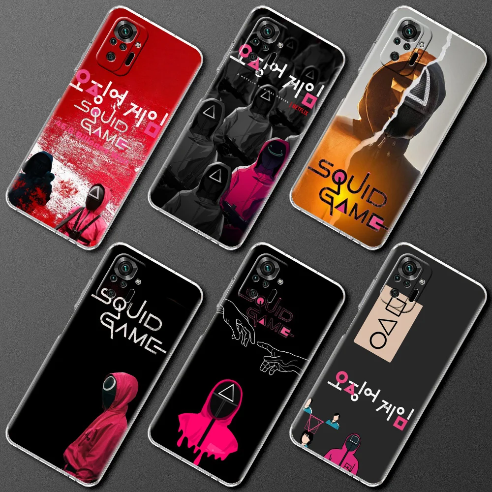 

TV Movie Squid Game Soft Transparent Phone Cover for Redmi 8 8A 9A 9C 9 Note 7 8 9 10 Pro Shell Bag For Xiaomi Mi X3NFC M3 Case