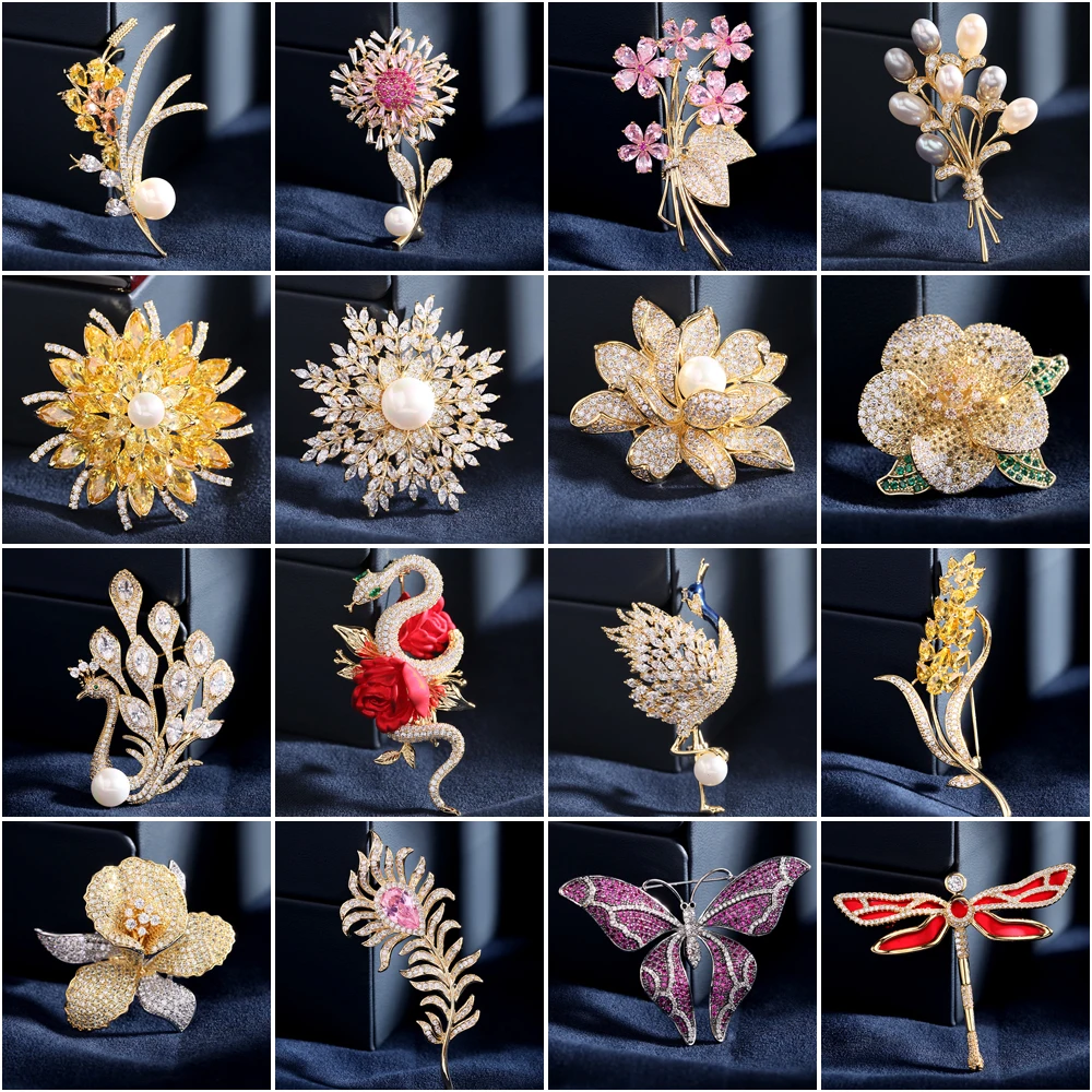 

Delicate Women Brooches Christmas Winter Jewelry Accessories Luxury Zircon Flower Insect Ainmal Brooch Pin Broche for New Year