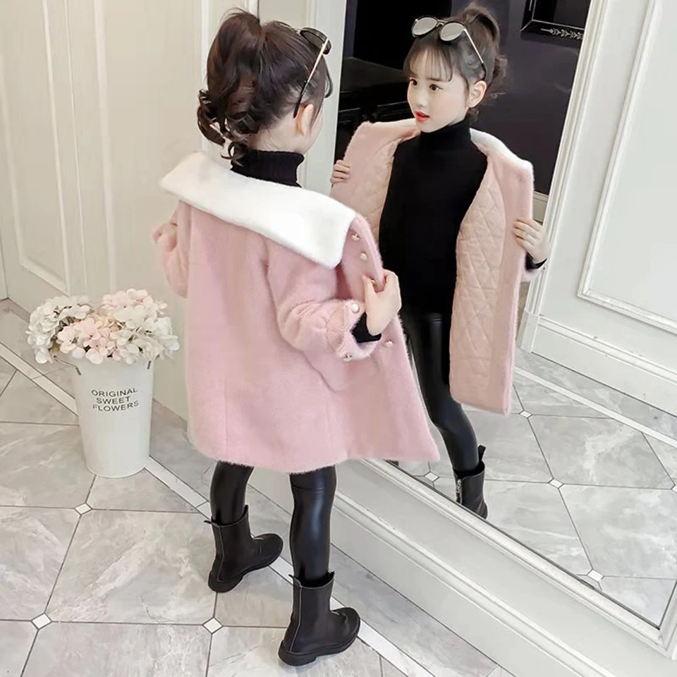 

Fashion New 2020 Wool Kids Girls Jackets Turn-down Collar Coat Autumn Winter Children Clothes Thick Girls Outerwear For 3-12