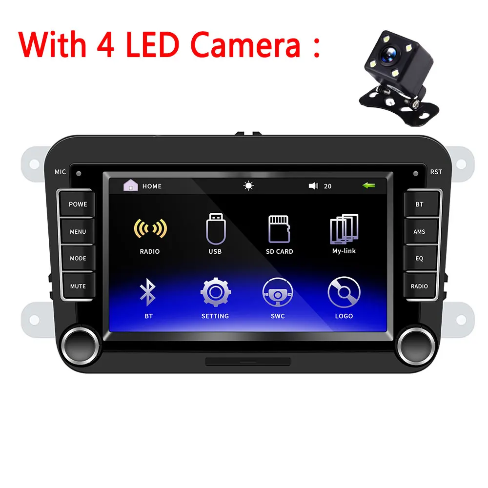 With 4 LED Camera Podofo Автомобильный мультимедийный 7 ''автомобильный Радио Аудио Bluetooth Авторадио сенсорный экран MP5 плеер FM Радио Android и IOS зеркальная ссылка для VW - Цвет: With 4 LED Camera