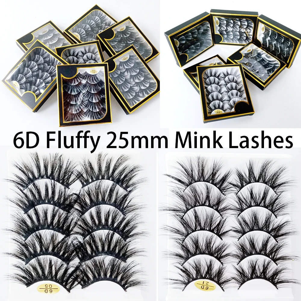 

NEW 5pair 100% Handmade long 25mm lashes 3D Mink Eyelashes Natural Makeup False Lashes 5D Volume Wispies Fluffy Eyelashes Extens