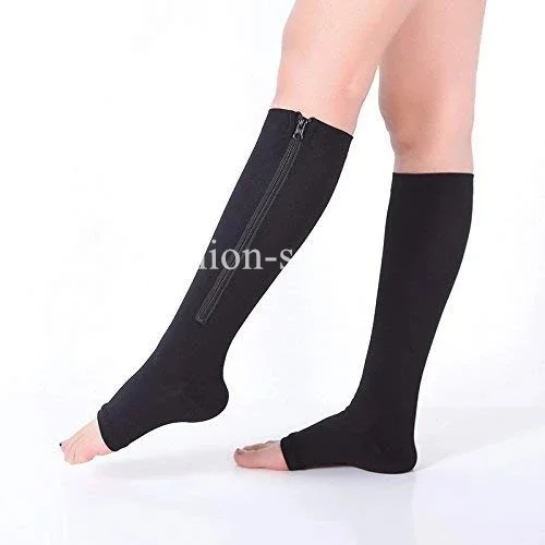 

Dropship Compression Socks Men Women Support Knee High Socks Zipper Socks Female Open Toe Thin Anti-Fatigue Stretchy Sport Socks