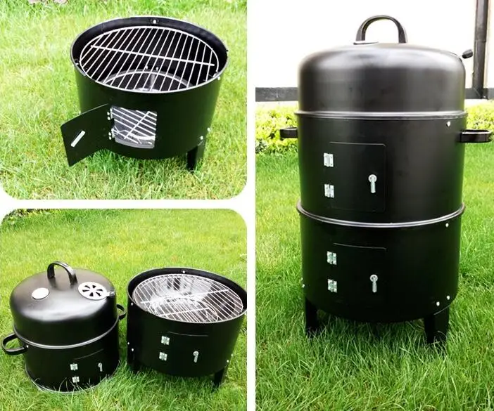 

DIY Smoker BBQ Grill Round Charcoal Stove Outdoor Bacon Portable Barbecue Grills 40x80cm