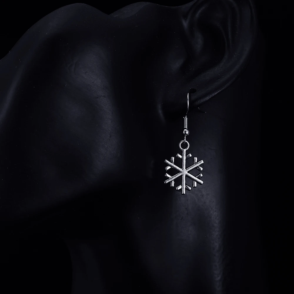 Модные зимние висячие серьги в форме снега античное серебряное покрытие для