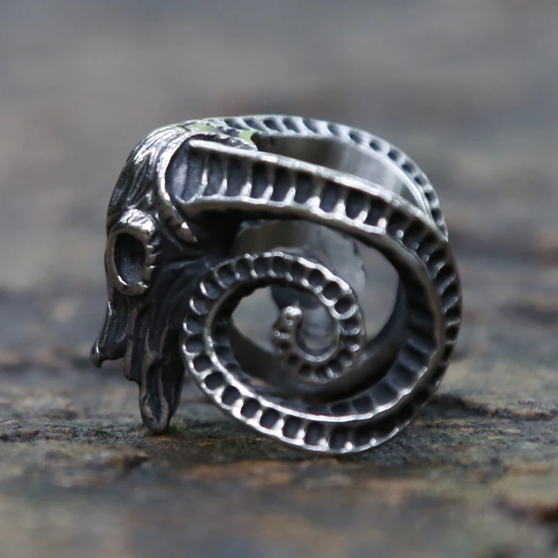 Domineering Retro Stainless Steel Satan Baphomet Goat Ring Cool Motorcycle Biker Adjustable Opening Men Animal Jewelry | Украшения и