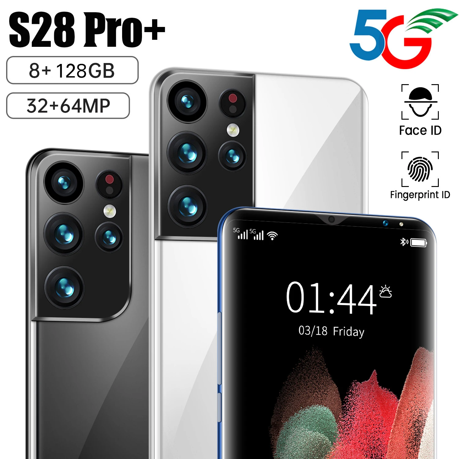 

2021 Galxy S28 Pro+ Deca Core Smartphone 6.1 Inch HD Screen 32+64MP Mobilephone Double SIM Android 11 Unlock Cellphone 6000mAh