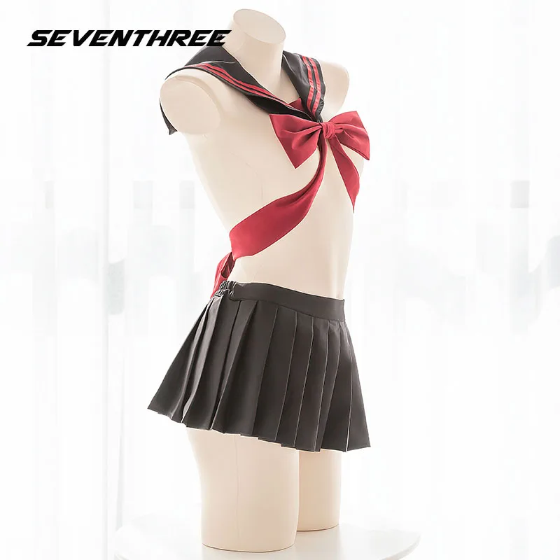 

Erotic Lingerie Women Sailor Collar Uniform Sexy Hollow Out Bow Bondage Underwear Miniskirt Suit
