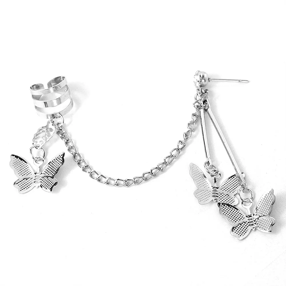 

2021 Fashion Butterfly Clip Earrings Ear Hook Stainless Steel Ear Clips Double Pierced Earring Earrings Women Girls Jewelry Punk