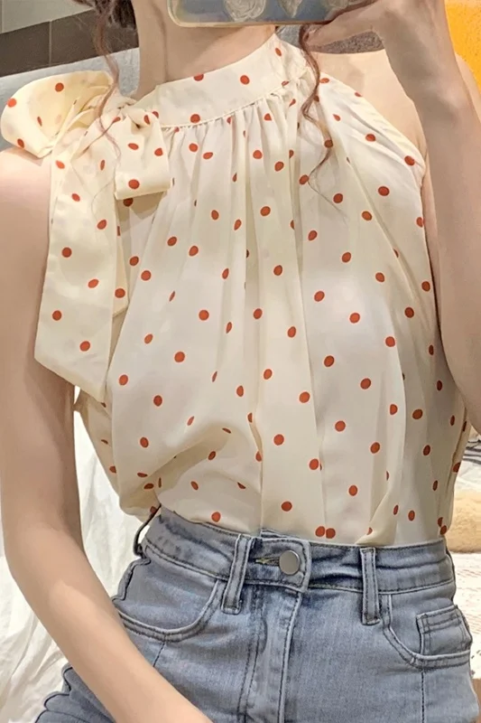 Рубашка в горошек женский дизайн летняя Новинка 2021 милая и острая девушка топ без