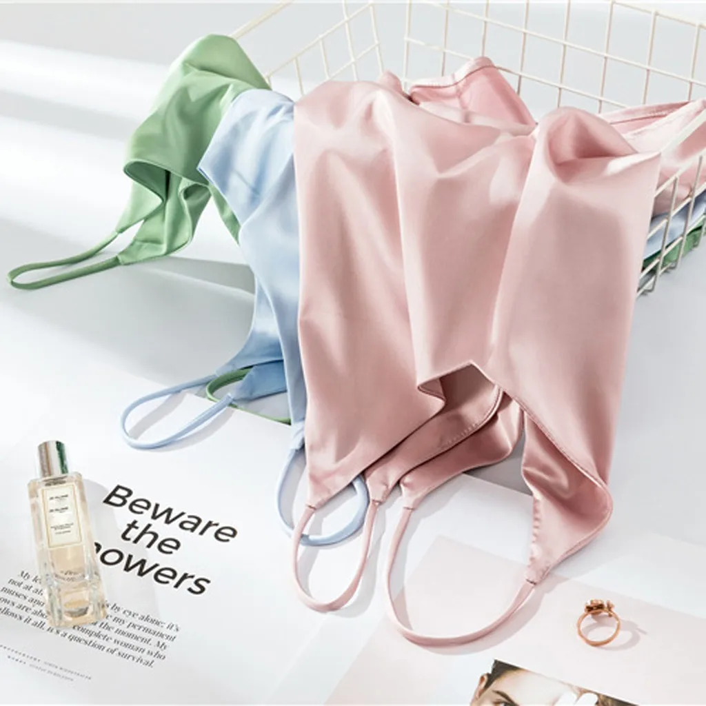 

Satin Silk Tank Tops Women Summer Camisole Plus Size M-XXL Spaghetti Strap Top Women Halter V Neck Basic White Cami