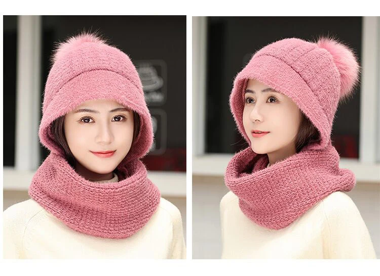 Зимние шерстяные вязанные шарф и шапка набор бини женский шарф Skullies Beanies шапки для женщин шапка s Gorras Bonnet маска цельная шапка