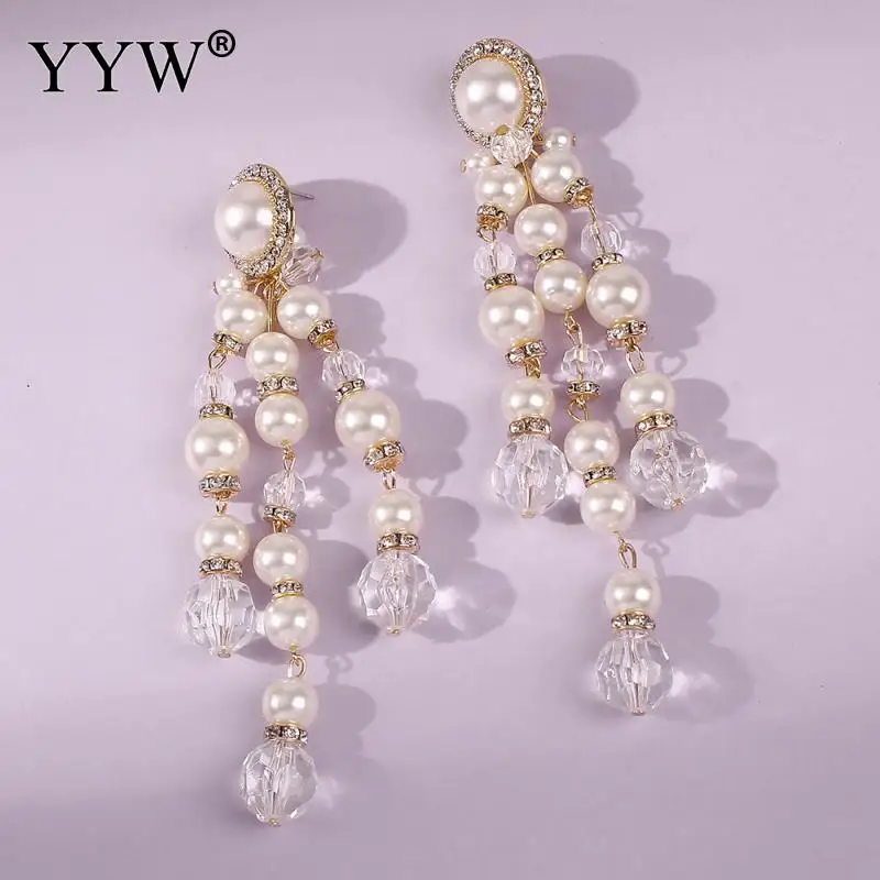 

Long Pearl Earrings, Round Pearl Tassel Earrings Fashionable All-Match Vintage Earrings For Female Attend Party Or Matching