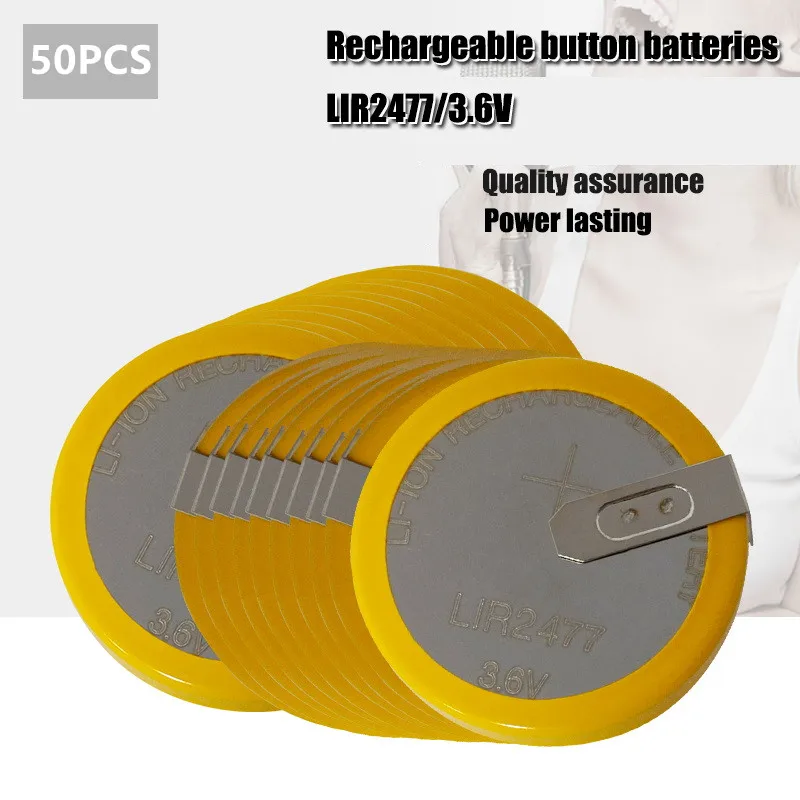 

Перезаряжаемая литиевая батарея LIR2477, 50 шт., 3,6 В, горизонтальная, может заменить CR2477 сварной кнопкой