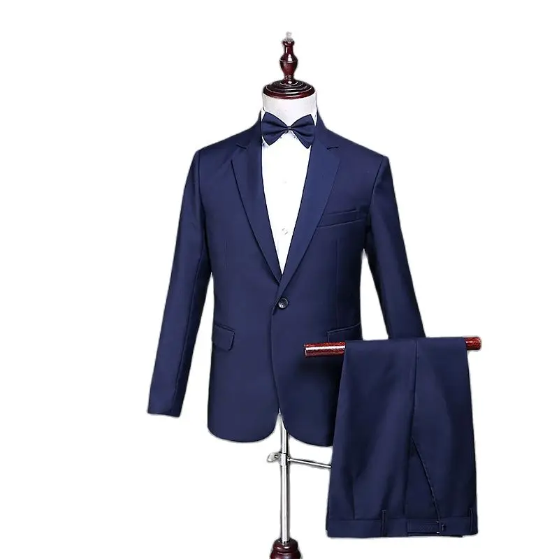 

2021 New Mens Suit Two -piece Navy Blue Suits Men Smart Casual Slim Fit Groom Wedding Suit Korean Jacket Pants Trousers