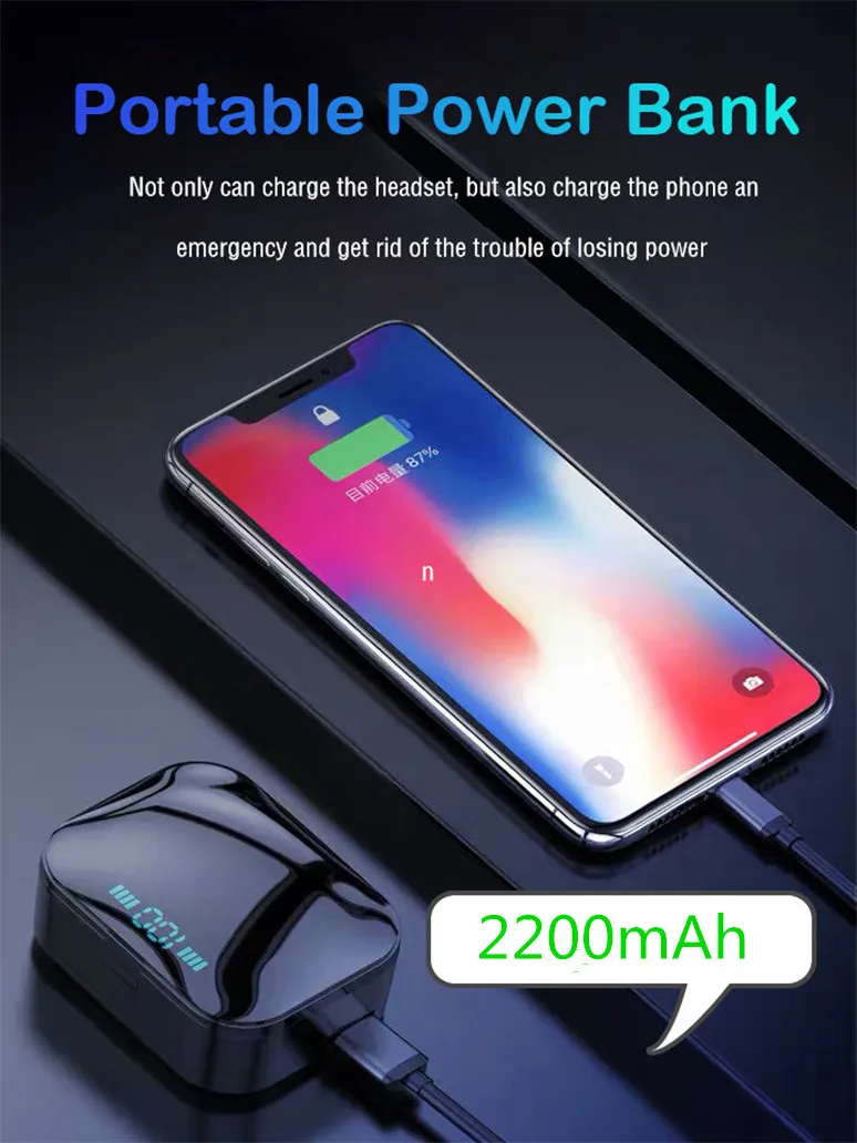 Беспроводные Bluetooth наушники с сенсорным наушником светодиодный дисплей IPX7 Водонепроницаемая гарнитура 6D стерео HiFi наушники с power Bank