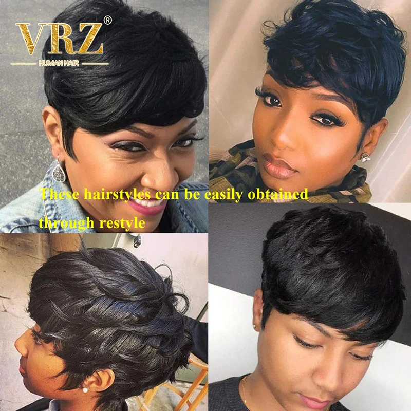 Парик с короткой стрижкой Pixie | Кудрявые человеческие волосы парики челкой