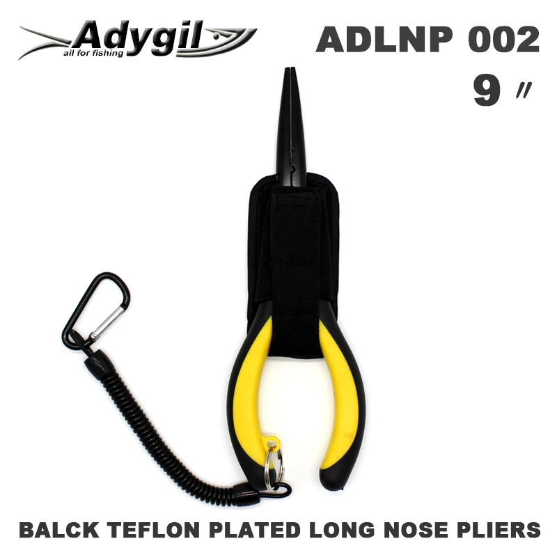 9 дюймовые черные плоскогубцы с длинным носом и ремешками для рыбалки ADLNP 002