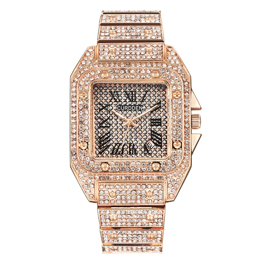 

Hip Hop Watches For Men Iced Out Diamond Quartz Wristwatch Gold Stainless Steel Strap Waterproof Watch Male Clocks reloj hombre
