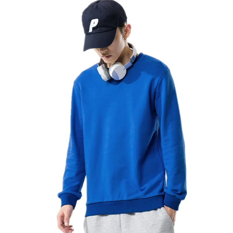 

Однотонная универсальная свободная Мужская футболка с длинным рукавом, свитер, осенняя рубашка с круглым вырезом