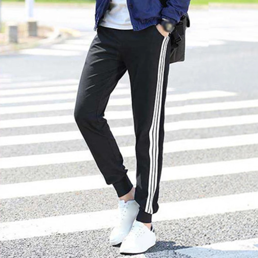 

Men Women Office Soft Long Pants Sweat Absorbing Loose Slim Home Casual 3 Striped Elastic Waist Fitness Sports Trousers Daily