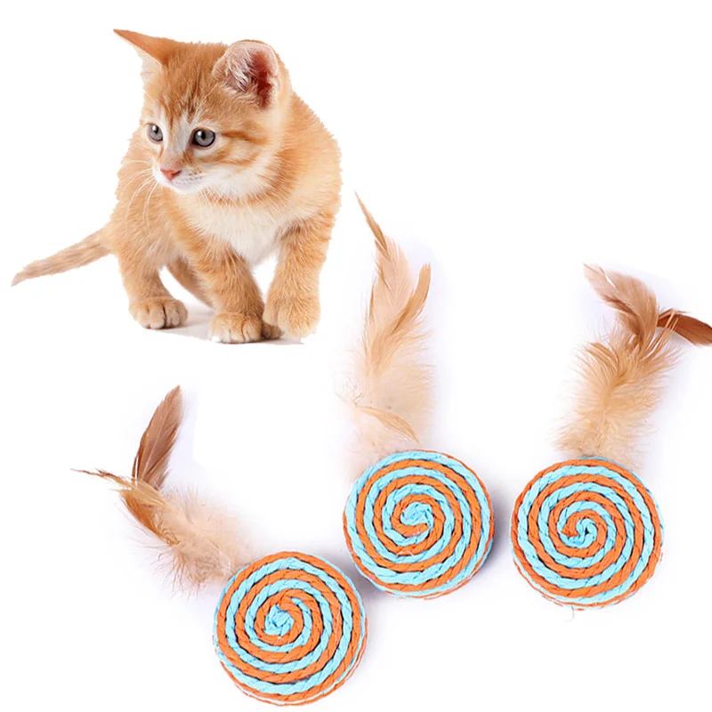 

Pet Products Feather Sisal Disc Kitten Chew Molar Toy Pet Straw Rope Weave Toys Cat Dental Health Clean Teeth Scratching Pet Toy