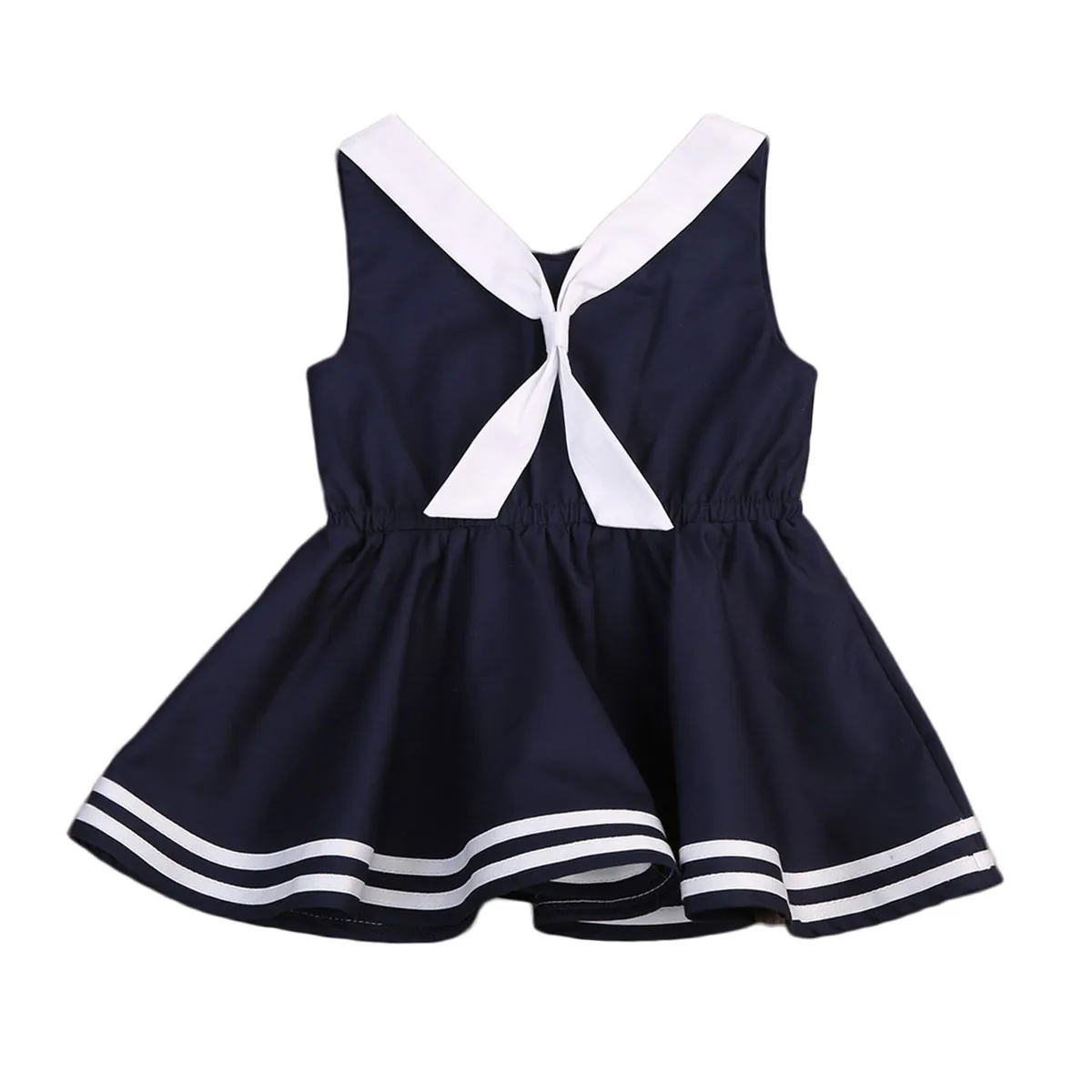 

2021 Newest Fashion Summer Toddler Baby Kids Girls Cotton navy Dress Cute Bow Tie Clothes 1- Piece 0-5Y