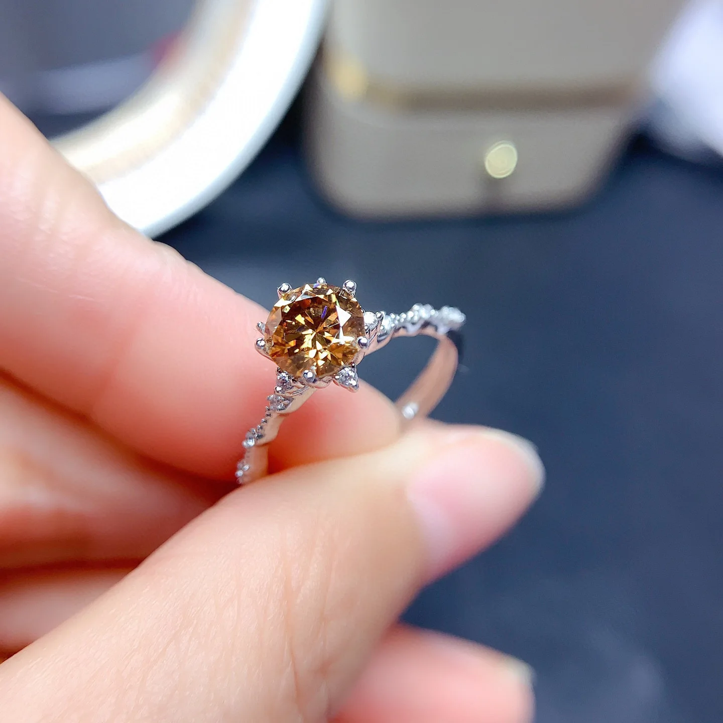 Модные серебряные кольца QTT Желтые Нежные фианитовые на палец винтажные