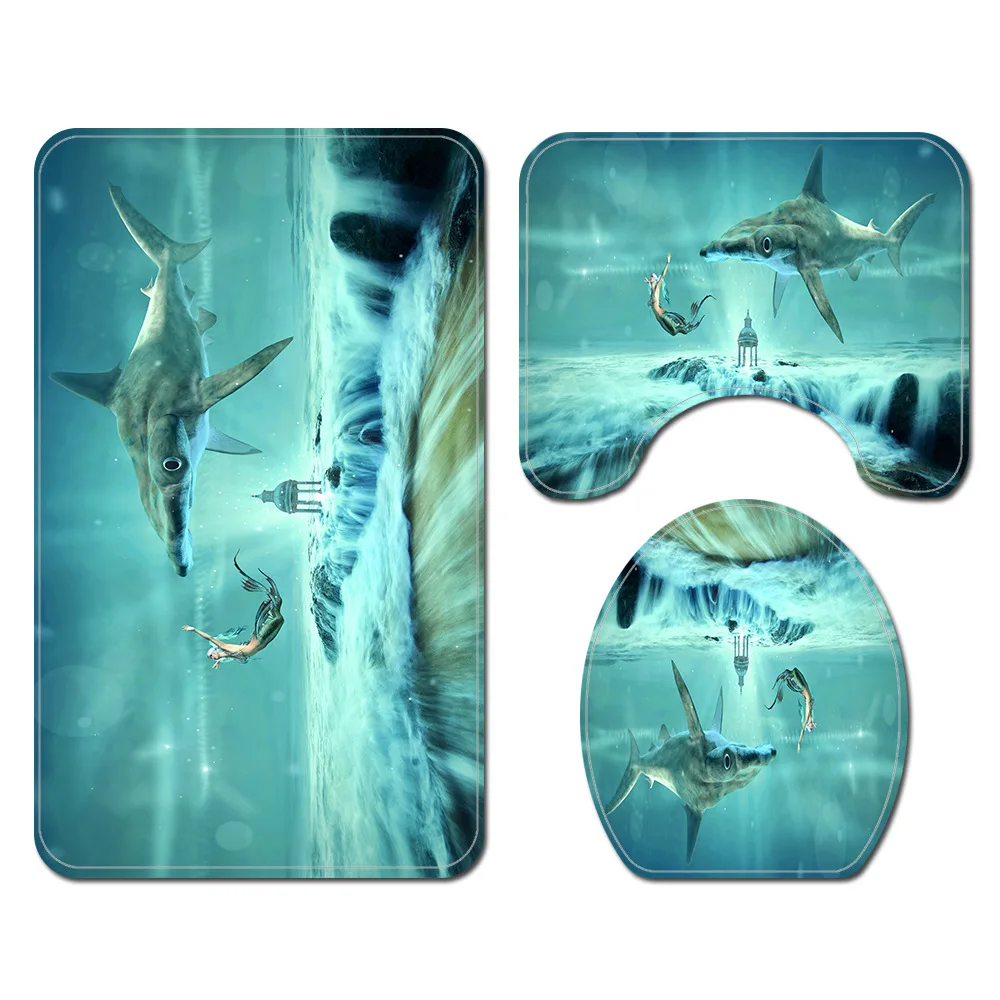 

Bath Mat and Waterproof Shower Curtain Set Anti-slip Bathroom Foot Mat Microfiber Toilet Mat Absorbent U-Shaped Toilet Rug Set