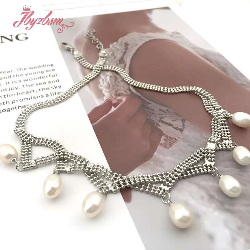 

6x7-7x9mm Oval Freshwater Pearl Natural Stone Beads Tibetan Silver Chokers Christmas Gift Wedding Fashion Style Necklace 18"