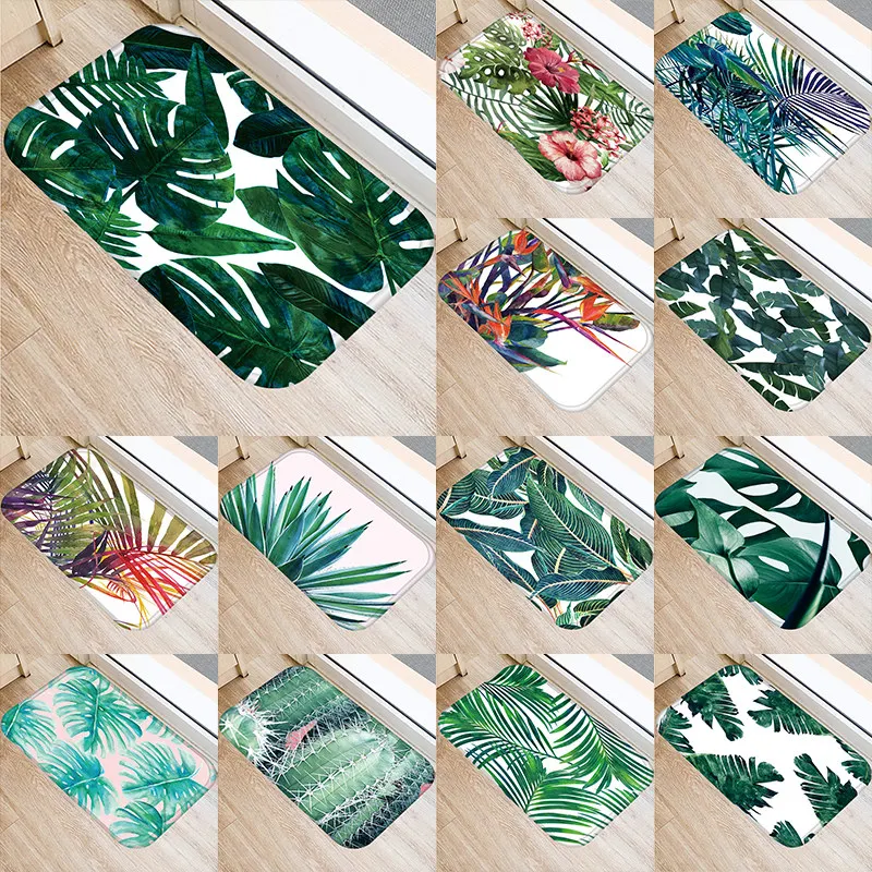 Тропический коврик для входа в кухню с узором монстера 40*60 см Коралловый