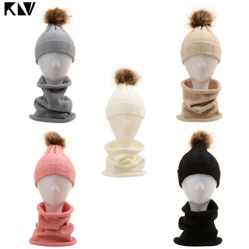 2pcs/set Fashion Newborn Baby Hats Knitted Warm Pom Round Machine Cap Protects Ear Bonnet Winter Caps + Scarf Suits | Детская одежда и