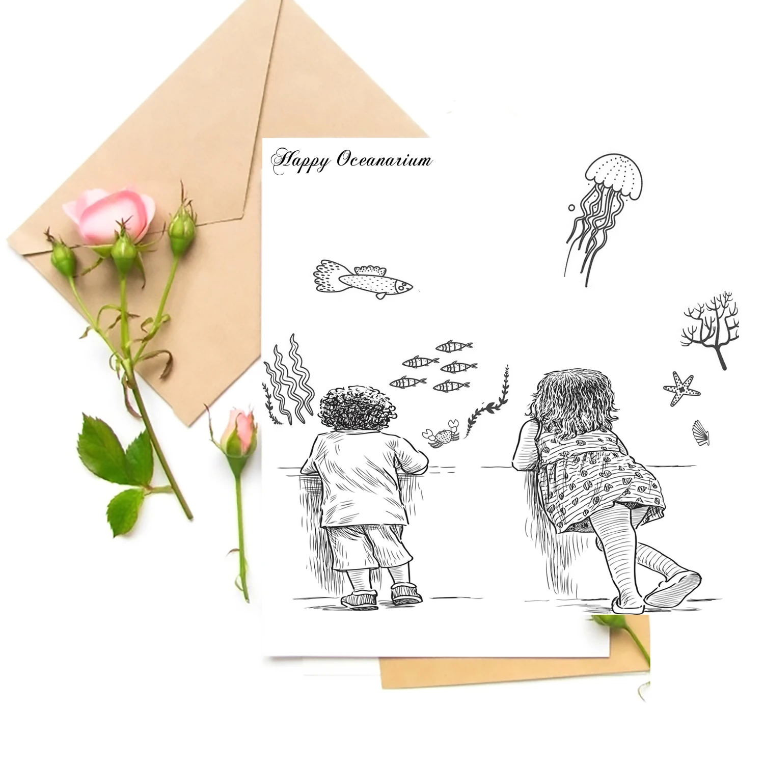 

Children Jellyfish Clear Stamps For DIY Scrapbooking Card Making Stamps Fun Decoration Supplies