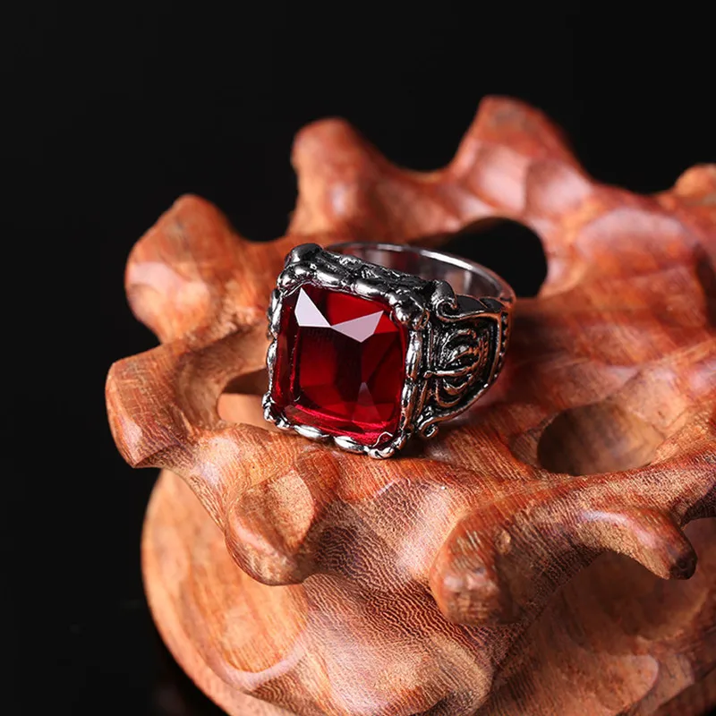 Инкрустированный Красный Циркон черный циркон квадратное кольцо мужская мода