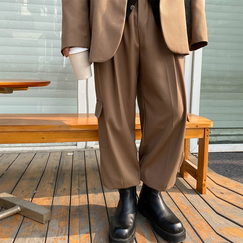 

Men's Wear 2021 Autumn New Cargo Pants For Couple Elastic Waist Causal All-match Big Pocket Trousers For Male