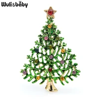 wulibaby flourishing christmas tree brooches for women men rhinestone new year brooch pin gifts