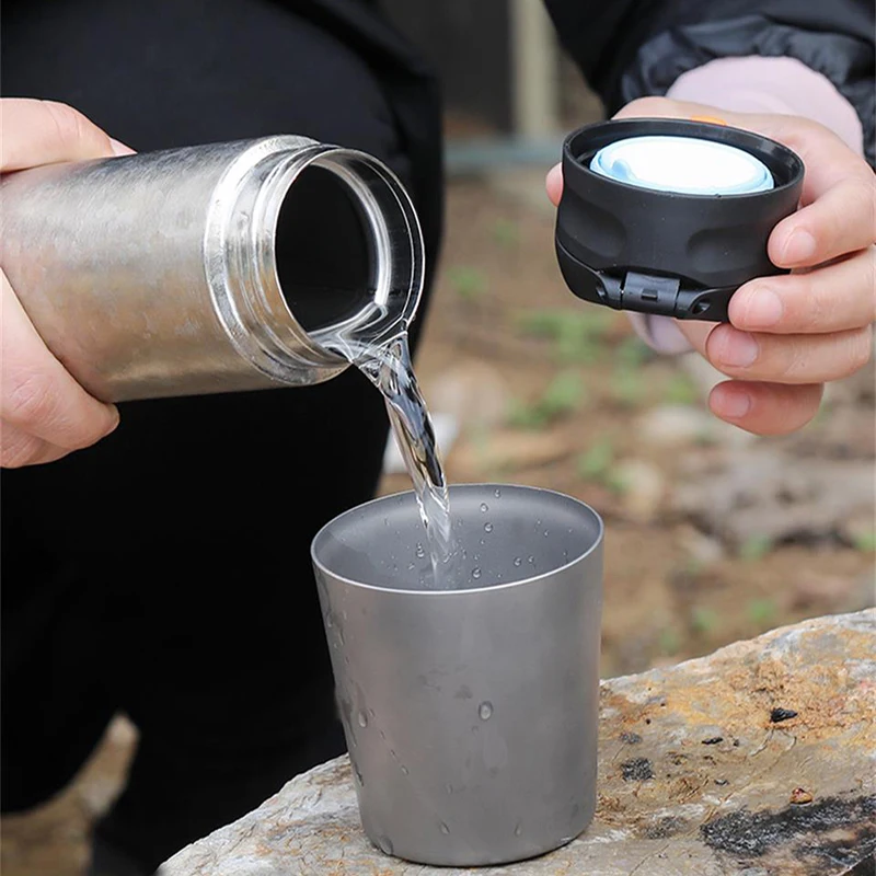 구매 480ml 보온병 컵 티타늄 진공 플라스크 보온병 절연 대용량 휴대용 야외 캠핑 음주 도구
