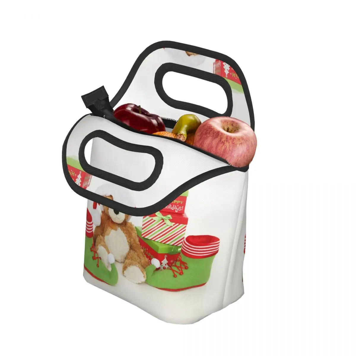 

Рождественские украшения, медведь Тедди, шапка Санты, подарки, сумка для обеда для мужчин и женщин