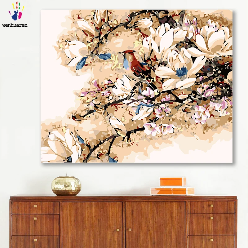 DIY картинки для раскраски по номерам с цветами розовый белый цветок магнолии