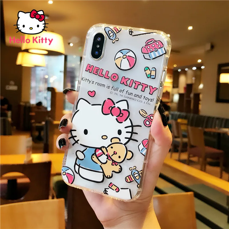 

Hello Kitty for IPhone 6S/7/8P/X/XR/XS/XSMAX/11/12Pro/12mini Cartoon Cute Transparent All-inclusive Mobile Phone Soft Case