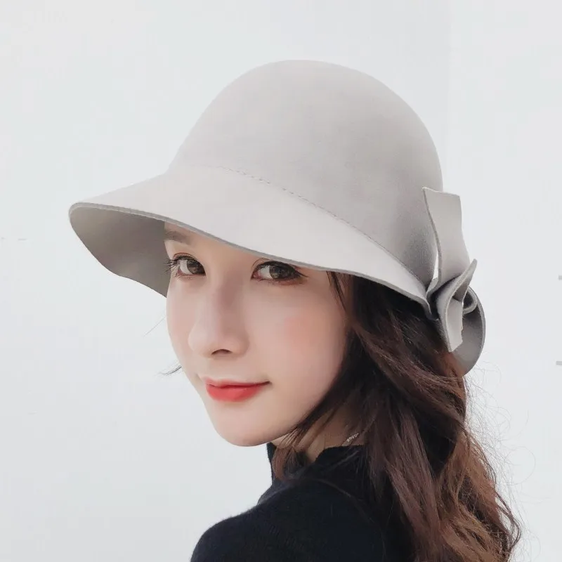 Seioum alta calidad cubo hembra sombrero Hairball Ultra fino lana fieltro sombreros para las mujeres plegable
