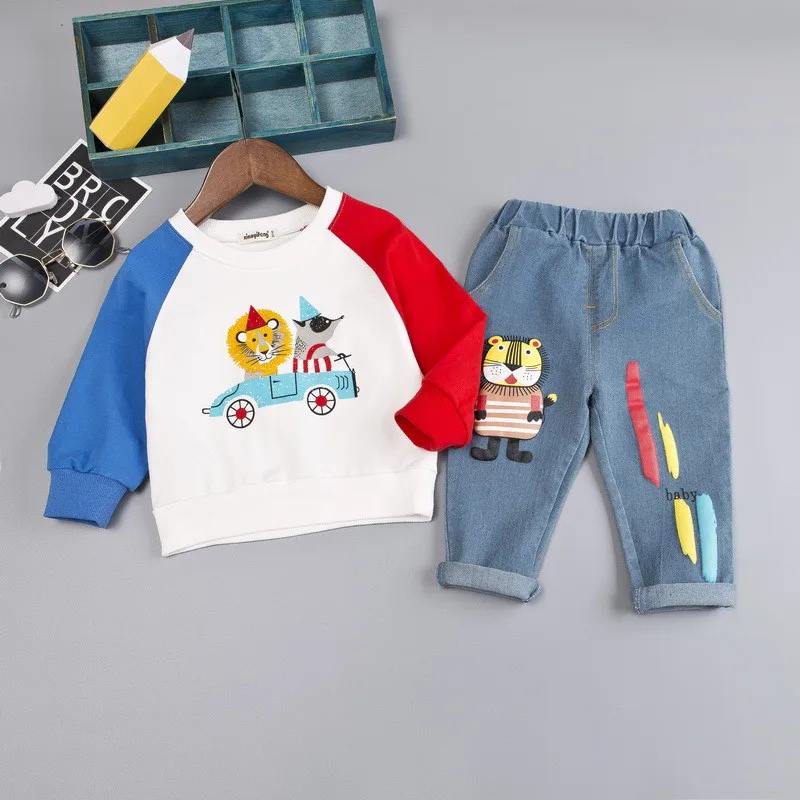 0-4 years High quality boy girl clothing set 2019 new autumn sport active solid kid suit children baby T-shirt+pant | Детская одежда и