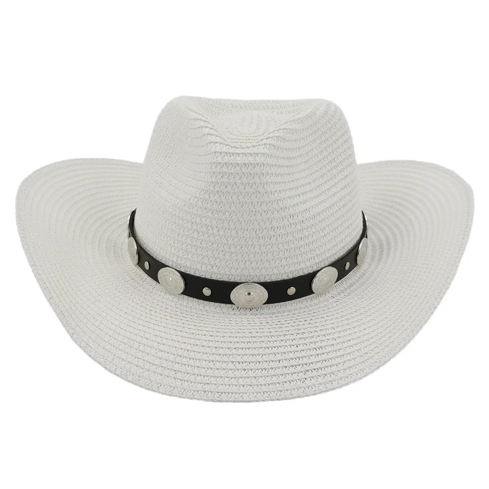 Sun hat for women summer hats Western Cowboy Straw Hat Outdoor Beach Hat Sunscreen Sun Hat withe stirp belt decoration HZ79