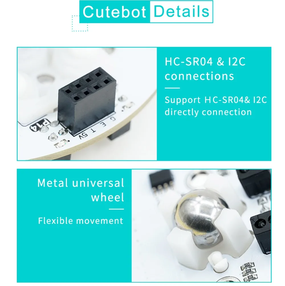 micro:bit Cutebot Smart Car Kit(without micro:bit)rear-drive Rainbow RGB Lamp 300RPM Dual High Speed Motor