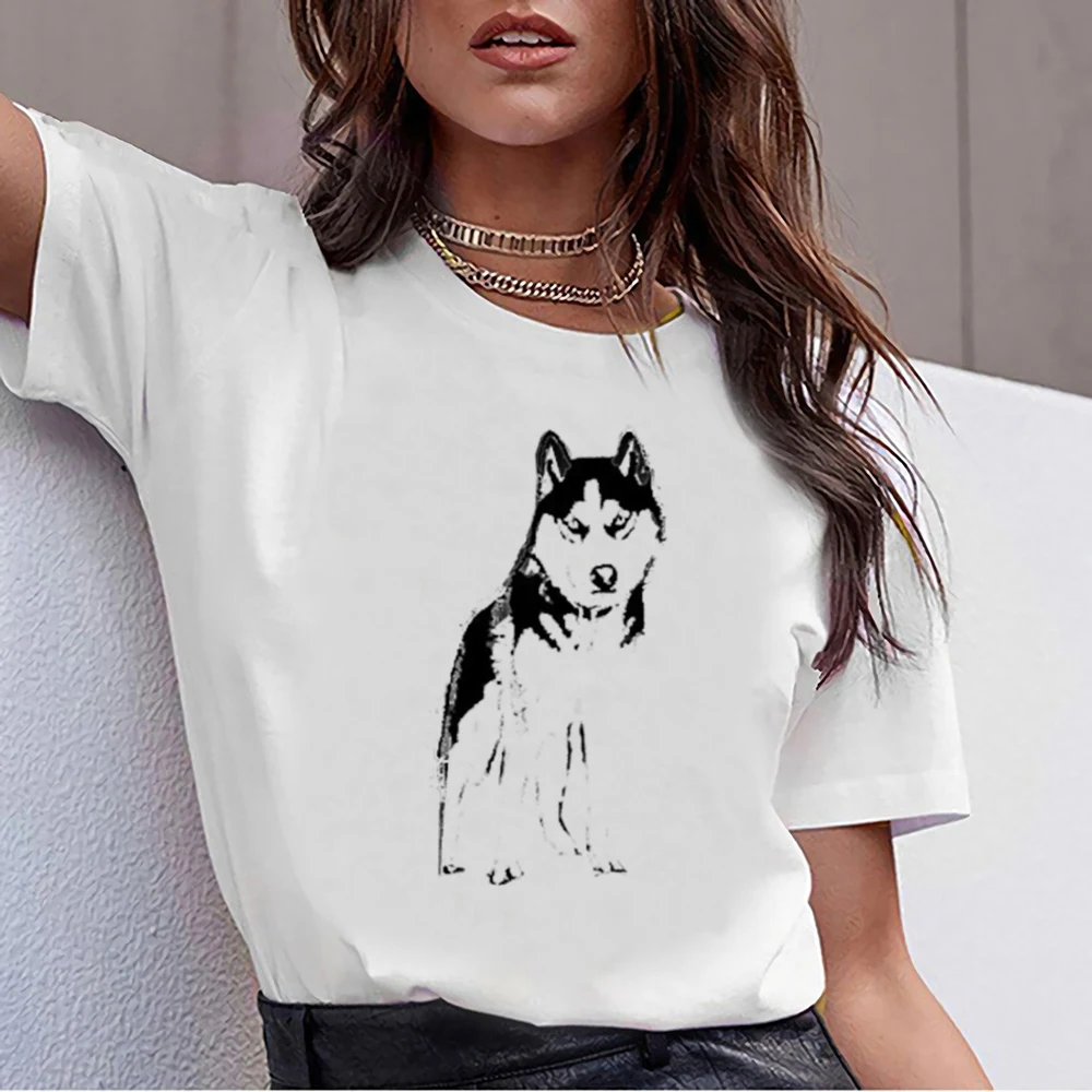 Топы Футболка Для женщин Сибирский Собака Хаски лёгкой струящейся ткани Kawaii