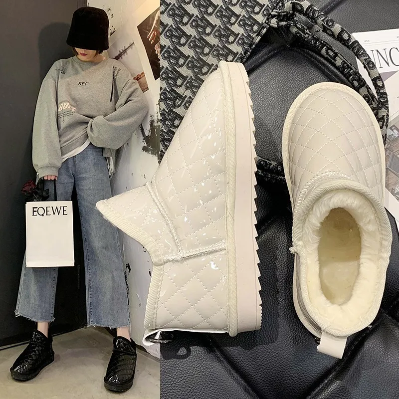 

Winter Shoes Women's 2021 New Thick-soled Snow Boots Wear Warm Squares And Cashmere Cotton Boots To Prevent Slipping Bread Cotto