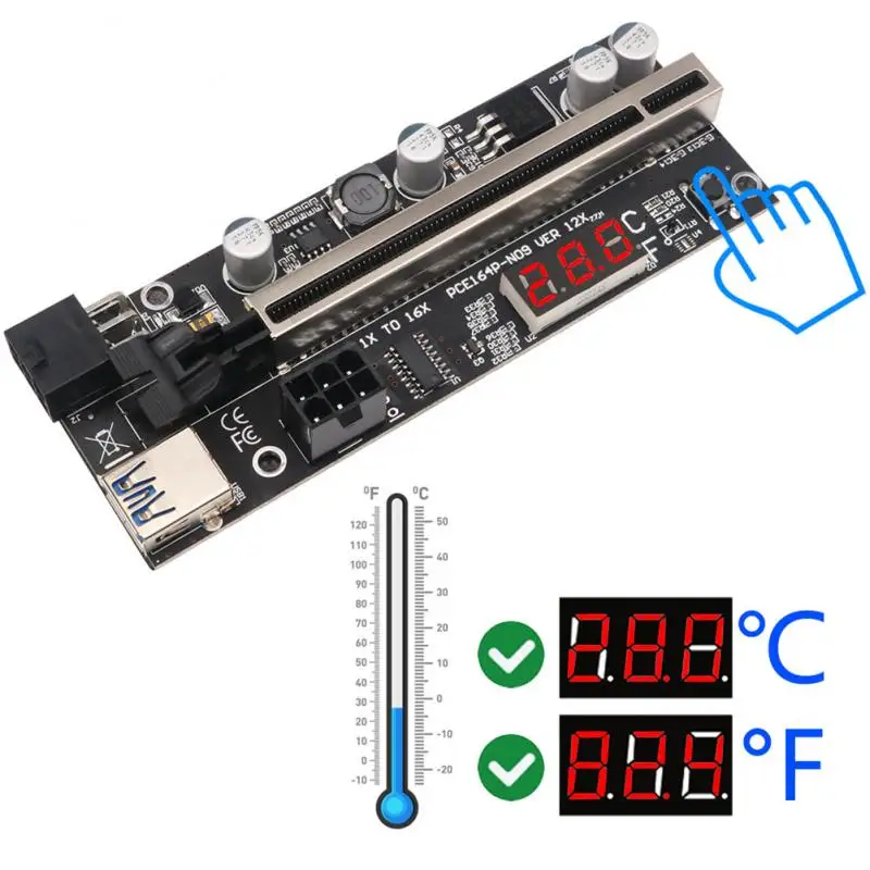 

PCI-E Pcie Riser 009S PLUS Profesional Express 1X 4x 8x 16x Extender PCI E USB Riser 009 GPU 6Pin Card SATA 15pin For BTC Miner