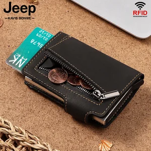 rfid blocking protection men id credit card holder wallet leather brand design coin purse metal aluminum business bank card case free global shipping