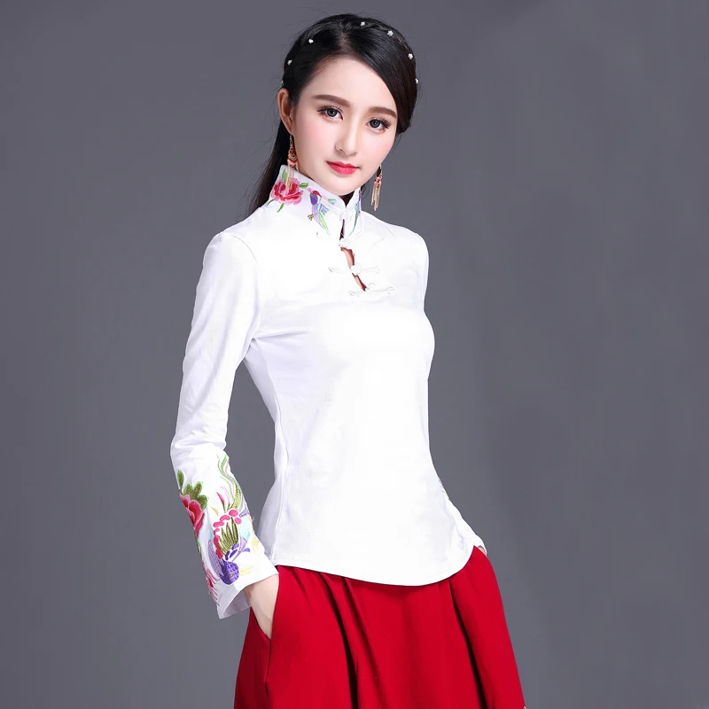 Cheongsam Топ традиционная китайская одежда для женщин с длинным рукавом размера плюс 5XL рубашка хлопковая винтажная одежда Топ Футболка Блузка рубашка